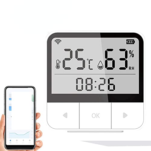 Tuya WiFi Sensor de Temperatura inalámbrico con Alexa/Ggoogle, Digital Termómetro Higrómetro Interior con Funciones de Alarmar