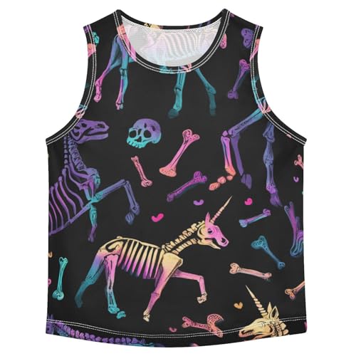 Bolaz Boys Athletic Quick Dry Tank Top Sleeveless Workout T Shirts Age 11-15,Skeleton Horse Bones Pattern