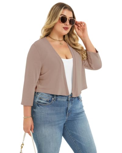 Image of Plus Size Shrugs for Women 3 /4 Sleeve Cropped Cardigan Knit Sweaters Open Front Bolero 2026
