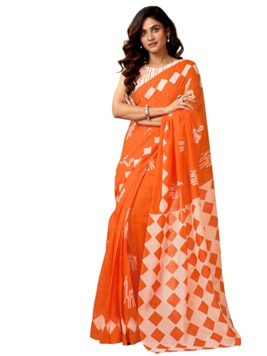 Image of Satrani Women's Chanderi Cotton Printed Ready To Wear One Minute Pre Pleated Readymade Saree with Unstitched Blouse Piece