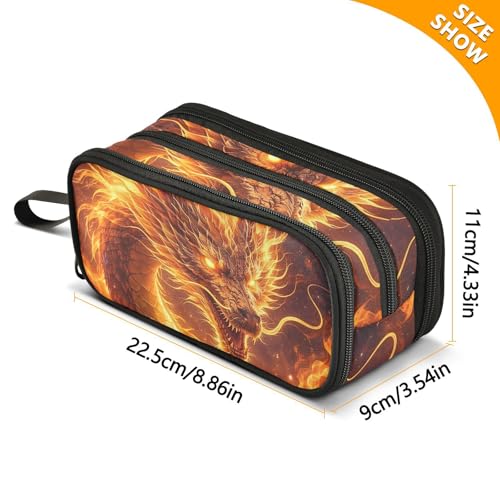Image of Fire Glow Dragon Large Capacity Pencil Case Box Boys Girls Big Stationery Pen Bag Organizer Pencil Pouch Zipper Compartments for School Office