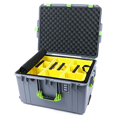 Pelican Color Case Silver Pelican 1637 Air case with Lime Green Handles & latches. Comes Yellow Padded dividers.