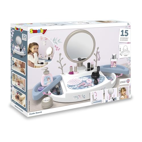 Smoby - My Beauty Studio - Coiffeuse Beauté pour Enfant sur Table - Coiffure + Onglerie + Maquillage Factice - 15 Accessoires - A Partir de 3 Ans - Fabrication Française