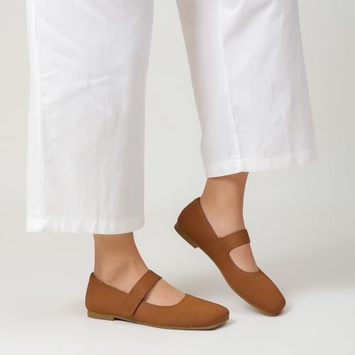 Image of Soesyi Wide Toe Box Flats Women Comfort Slip On Ballet Shoes Mary Jane Dressy Knit Flats with Adjustable Straps Washable Casual Office