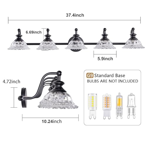 Image of XIEDUN 37.4 inch 5 Light Vanity Light for Bathroom (Exclude G9 Bulb) Black Vanity Lights for Bathroom