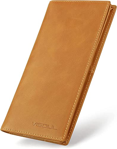 Portafoglio Lungo in Vera Pelle da Uomo con Blocco RFID Portafogli Verticale da Uomo Slim Bifold con 3 Scomparti Banconote e 12 Slot per Carte credito Giallo