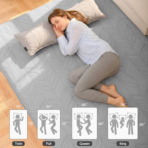 Image of ZonLi Japanese Floor Mattress Futon Mattress King Size, 6 inch Thicken Roll Up Tatami Mat 100% Cotton Washable Cover, Portable & Foldable Floor Bed Mattress for Sleeping, Dormitory, Adult, Grey