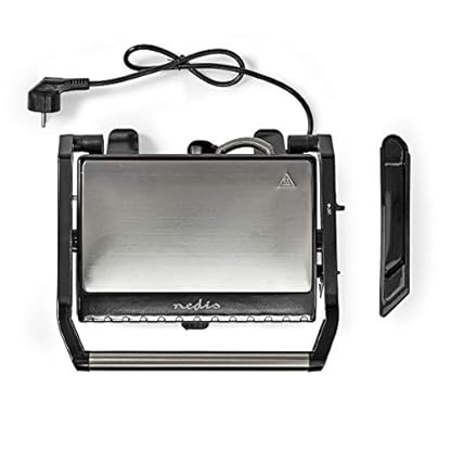 Nedis - Kontakt Grill - Automatischer Temperaturkontrolle - Platte mit Anti-Haft-Beschichtung - Betriebs- und Bereitschaftsanzeige - Cool-Touch-Griff - Abtropfwanne - 1600 W - 25.6 x 17.8 cm - Metall – Bild 5