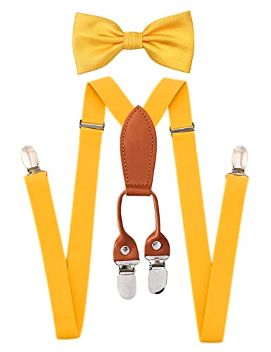 Zurlefy Adjustable Yellow Suspenders And Bow Tie Set For Boys Girls, Gold Bowtie And Elastic Suspenders With 4 Strong Metal Clips (06-12) #TOP5