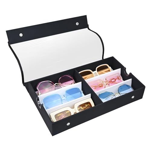 Image of Ikee Design Large 6 Slot Eyewear Storage Organizer Box Display Case Holder, Durable Eye Glasses Storage for Eyeglasses, Watches and Jewelry 13 3 /8 W x 7 3 /4 D x 2 1 /4 H in, Black