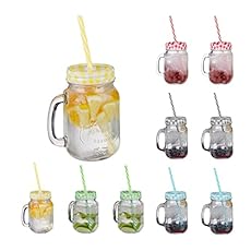 Relaxdays Jarras con Tapa y Pajita, Set de 10 Jarr...