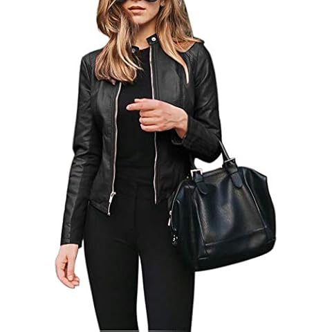 Engood Women's Faux Leather Jackets, Zip Up Moto Biker Outwear Fitted Slim Short Bomber Jacket Coat Black XL Cover