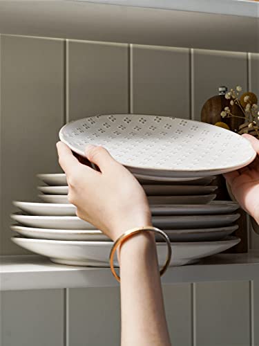 Le Tauci Salad Plates 8 Inch, Embossment Stoneware Round Plate For Dessert, Appetizer And Small Lunch, House-Warming And Wedding Gift, Microwave, Oven, And Dishwasher Safe- Set Of 4, Arctic White #TOP4