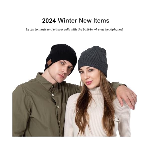 beanie MUSICBEE Bluetooth V5.2 Wireless Knit Winter Cap, 24 Hour Play time, Built-in Microphone and HD Stereo Speakers, Wool Lined for Outdoor Homes and Gifts - Neutral (Charcoal) - Image 7