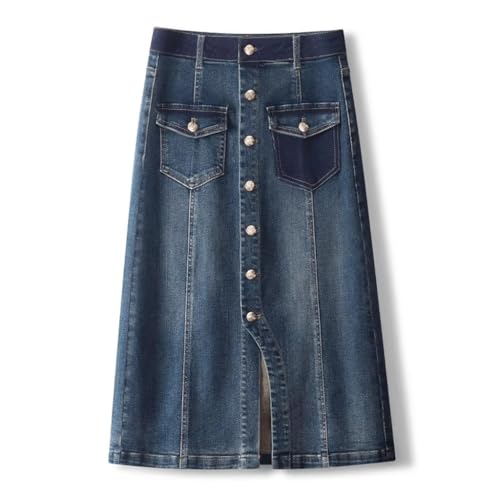 MGWYE Falda Vaquera de un Solo Pecho for Mujer, Falda a la Cadera Envolvente con Abertura Frontal, versión Coreana, de Cintura Alta, for Primavera y otoño (Color : Blue,White, Size : 29)