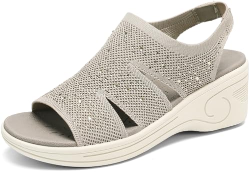 Image of Womens Wedge Sandals Platform Walking Sandals Open Toe Ankle Elastic Strap Casual Comfortable Summer Dressy