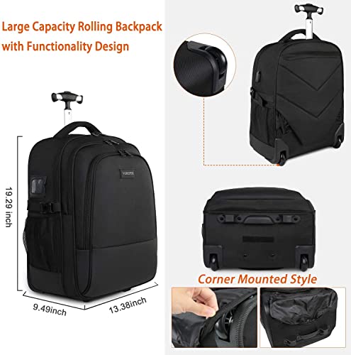 Backpack-with-Wheels-Large-Rolling-Backpack-for-Men-Women-Water-Resistant-Business-Travel-Carry-on-Wheeled-Backpack-Bag-Durable-Roller-College-School-Computer-Bookbag-Fits-156-Inch-Laptop-Black