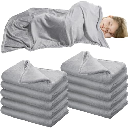 Image of Breling 10 Pcs Cot Blanket Toddler Daycare Nap Blanket for Kids 39 x 47 Inch Fleece Baby Warm Fluffy Cozy Rest Time Supplies for Classroom, Preschool, Daycare or Nursery(Dark Gray)