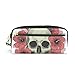 Produktbild für Student Boy Girl Reißverschluss Harajuku Pen Briefpapier Tasche Tasche Geldbörse Kosmetische Make-up Tasche Bleistift Fall Schädel mit roten Blumen Vintage