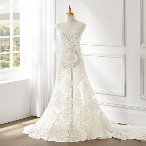 Classical and Fashion Bridal Lace Fabric Beaded Sequins Cords Ivory