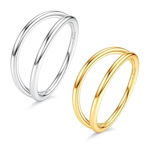 KREZIP Double Nose Ring Gold Silver 18G 316L Stainless Steel Septum Rings Cartilage Earrings for Women Helix Rook Tragus(Double -18g - 8mm)