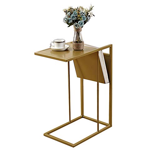MEILISHAOMEI Sofa Side End Table/C Shaped Table/Laptop Holder/End Stand Desk/Coffee Tray/Side Table,L48×W30×H65CM(Color:Gold)