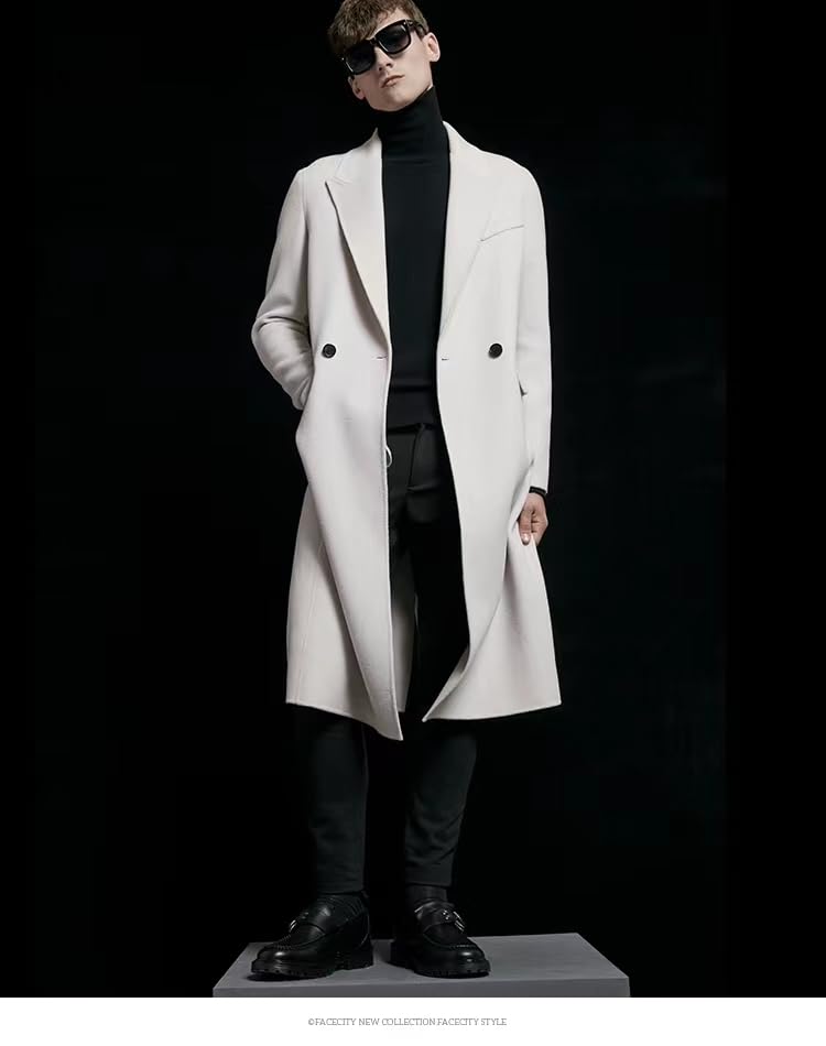 Image of Mens Double Breasted Luxury Wool Coat Full Length Overcoat Slim Fit