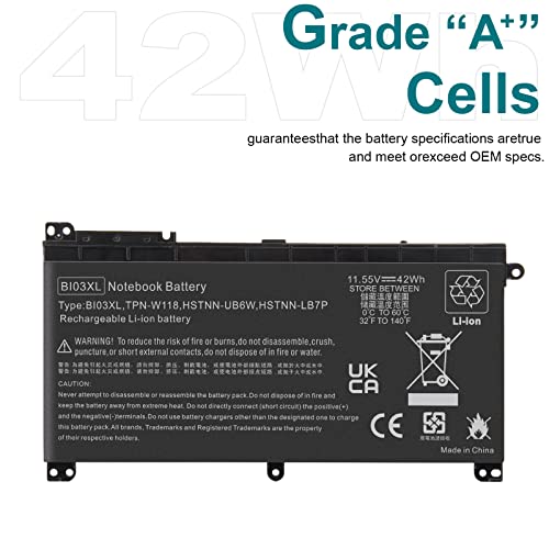 Image of BI03XL Battery Compatible with HP Pavilion X360 M3-U 13-U M3-U001DX M3-U103DX 13-U100TU 13-U118TU Stream 14-AX 14-ax010nr 14-ax020wm 14-ax030wm TPN-W118 Laptop ON03XL HSTNN-LB7P HSTNN-UB6W 843537-541
