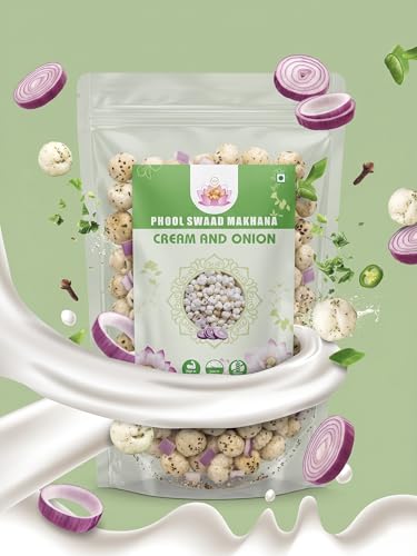 Image of PHOOL SWAAD Cream and Onion Roasted Makhana (110GM) - Classic Crunchy Fox Nuts | Gourmet Lotus Seeds Savory Snack | Healthy Diet Snacks for Weight Loss, Protein-Rich