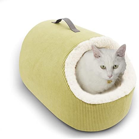 KIMHY Cat Bed, Machine Washable Pet Bed for Cats, Soft Cat Cave Bed for Small & Medium Cats Under 15 Lbs, Cat House for Kittens, Kitty, Puppies, Portable Cat Sleeper with Handle (Fruit Green, 20")