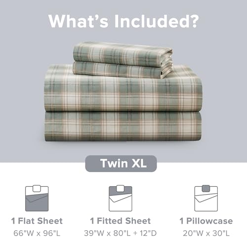 Image of Comfort Spaces 100% Cotton Percale Sheets Twin XL Size 3 Pcs, Wesley Green