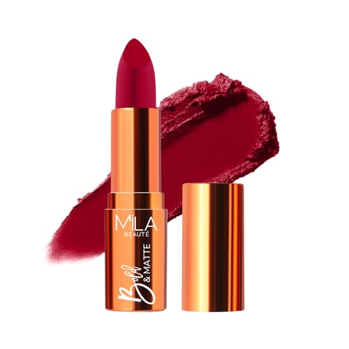 Image of Mila Beaute Bold & Matte Long-Lasting Lipstick | Highly Pigmented Soft Matte Finish | Lightweight & Hydrating with Jojoba Oil | Shade - (Pillow Talk 4.2g)