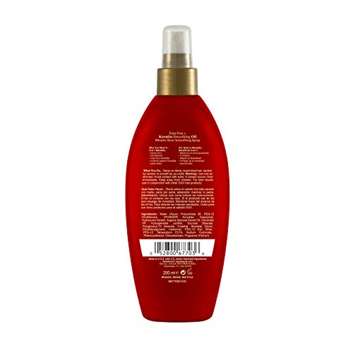 Frizz-Free + Keratin Smoothing Oil Miracle Gloss Spray, 5 In 1, De-Frizz & Shiny Hair, Argan Oil #TOP1