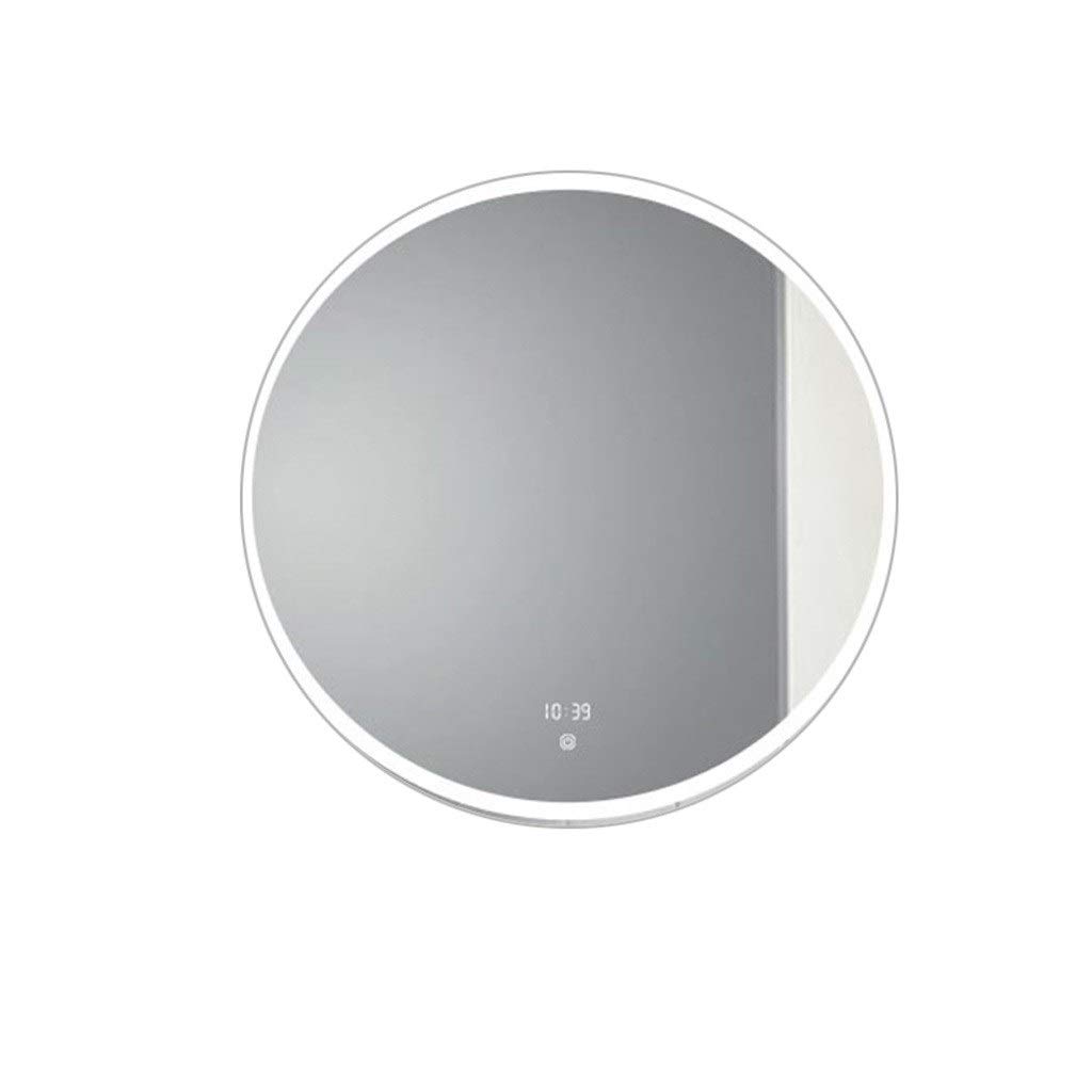 DERBUT Espejo de tocador Espejo de Pared Baño pequeño, Espejos iluminados montados en la Pared del baño Espejo de Maquillaje con Temperatura de Tiempo antivaho con luz LED Espejo de Belleza