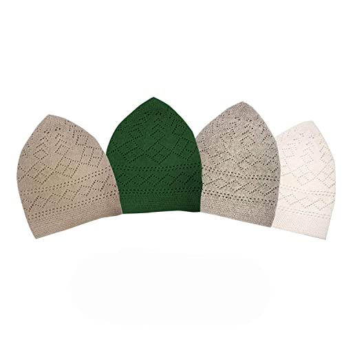 Eid Islamic Knitted Kufi Hats for Men Topi Prayer Hat Crochet Cap Taqiyah Takke Skull Beanie for Muslims, Prayers and Islamic (Set of 4 Color)