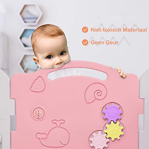 COSTWAY Grondbox baby 14 HDEP-paneel, activiteitencentrum van de veiligheid speelruimte, deur met veiligheidsslot… - Afbeelding 4