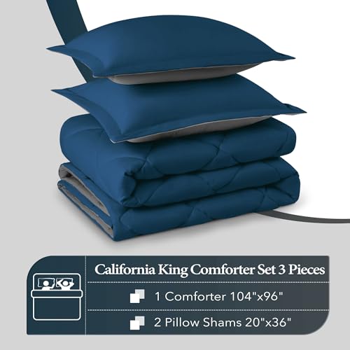 Image of downluxe California King Comforter Set - Ocean and Grey Cal King Comforter Set, Soft Bedding Sets for All Seasons - 3 Pieces - 1 Comforter (104 inchx96 inch) and 2 Pillow Shams(20 inchx36 inch)