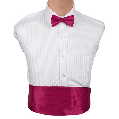 Plain Cummerbunds For Mens Purple Cummerbund Bow Tie Set Clip-On Adjustable DIC1E01C Dan Smith Medium Violet Red Silk Blend