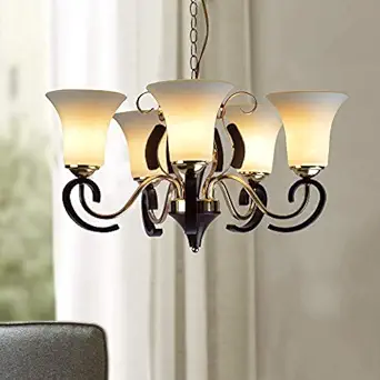 KAPOOR E-ILLUMINATIONS Suki 5 Light Metal Glass and Wood Fusion Chandelier (Gold)-AC