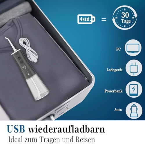 SURFOU Munddusche Kabellos, Elektrische Zahnseide Oral Irrigator Zahndusche Wasser Zahnreiniger, Zahnzwischenraumreiniger Elektrisch Wasserflosser für Zähne Water Flosser for Teeth – Bild 8