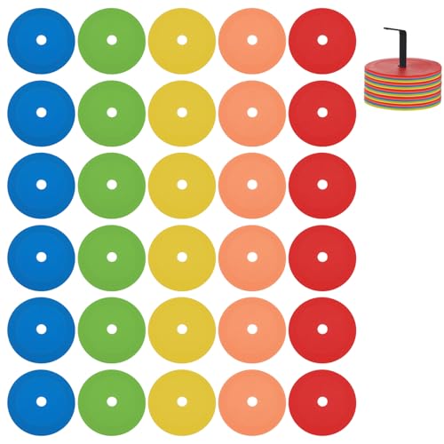 Lemecima 31 Pcs 6 Inch Flat Cones, Spot Markers, Soccer Cones, Field Court Markers, Flat Discs, Soccer Training Equipment, Agility Practice, Football
