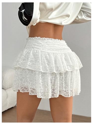 Verdusa Women's Boho Western Layered Lace Skirt Ruched High Waist A Line Fairy Skirts2