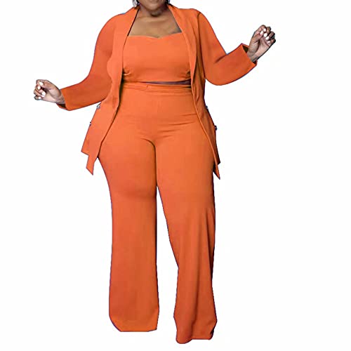 3 Piece Track Suits For Women Set Sexy - Crop Top Blazer Jacket And Wide Leg Long Pant Jumpsuit Romper Set Suits Orange 4X #TOP8