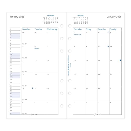 Filofax Calendar Diary Refill Personal/Compact Size Month-to-View White Paper English 2026 (C68410-26)