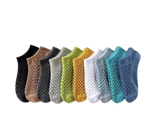 10 Pairs Mens Cotton Low Cut Socks Summer Colorful Mesh Daily Travel No Show Socks