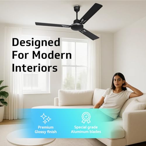 Image of V-Guard Pace Art Bz Ceiling Fan For Home | Decorative Trims | 370 RPM | 2-Year Coverage | 1200 mm (Midnight Black)