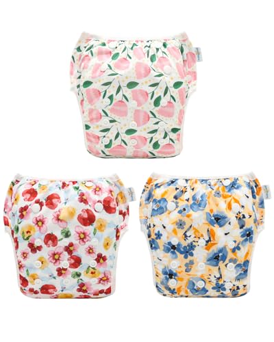Image of Babygoal Swim Diapers 3 Pack for 8 Months-3 Years Infant and Toddler Girl, Reusable Adjustable Washable for Baby Swimming Lessons 3ZSD42-B