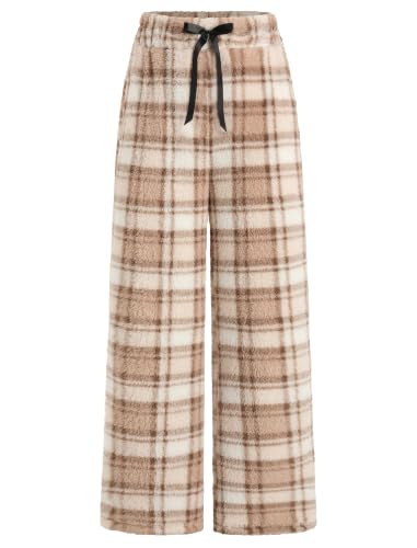 Image of ZAFUL Women's Fuzzy Plush Pajama Pants Wide Leg Pj Bottoms Lounge Pants | Soft Fluffy Sleep Pants Drawstring Elastic Waist Teddy Pjs for Women No Pockets