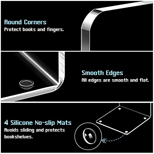 Happyhapi Book Ends Acrylic Bookends For Shelves, Clear Book Holder Stand, Non-Skid Decorative Bookend, Study Book Organizer For Home Library Office, 5 X 5 X 7.3 In (2 Pair/4 Pcs, Large) #TOP3