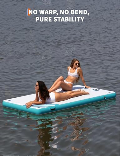 Garvee Inflatable Floating Dock Air Dock Platform Floating Island Raft with Rope Ladder Non-Slip Surface Swimming Water Platform for Pool Beach Ocean (Green, 8 x 6 ft)